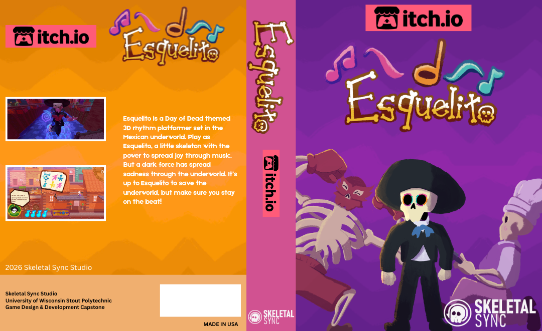 An image of a Video Game cover of one of my projects Esquelito.